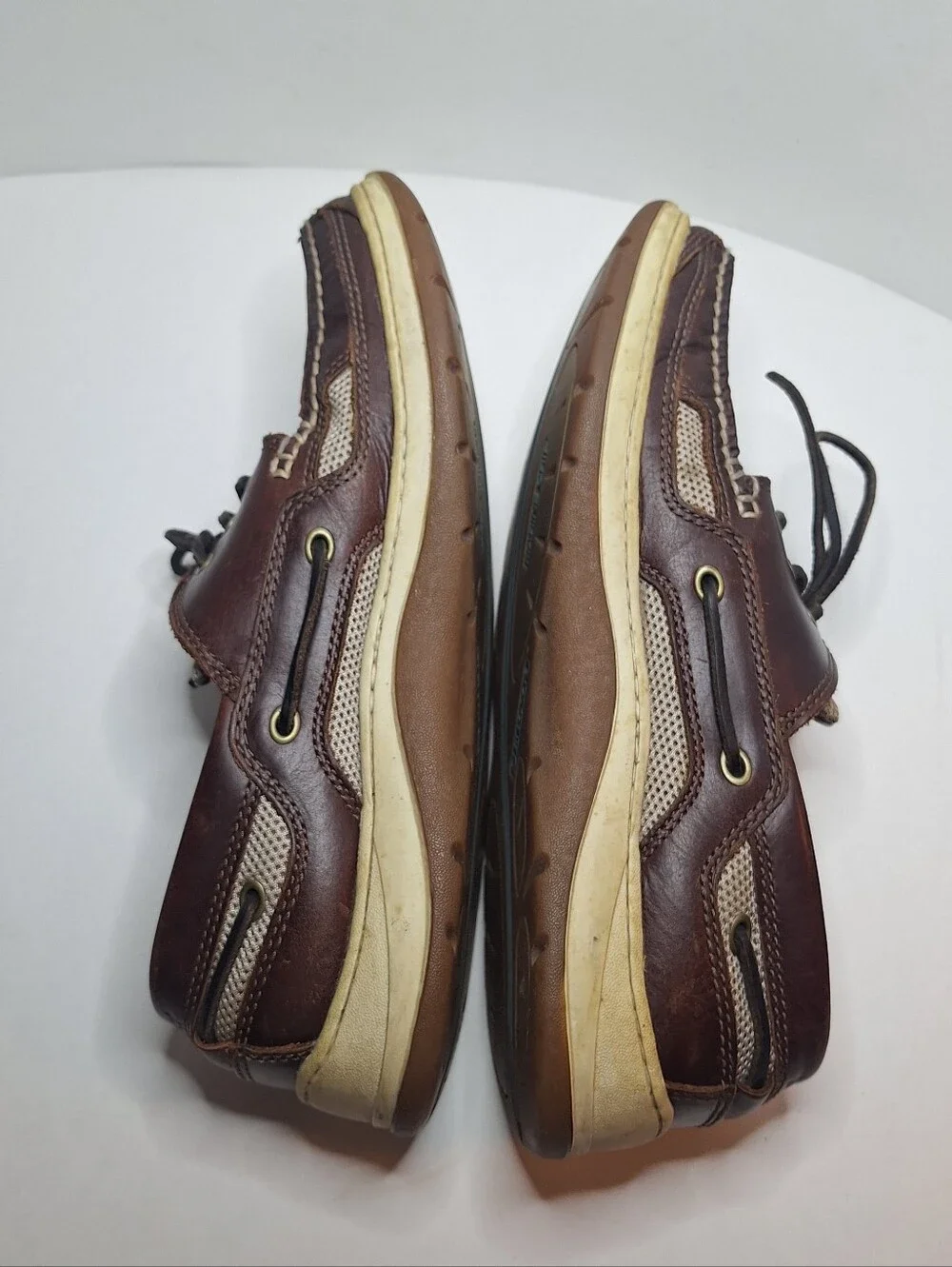 Sebago Clovehitch Waxed Brown Leather Mesh Boat Shoes Mens US 10 M Marine Grip